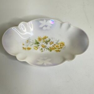 Antique NYCO Germany Floral Porcelain Dish Daisies Yellow Flowers Bowl